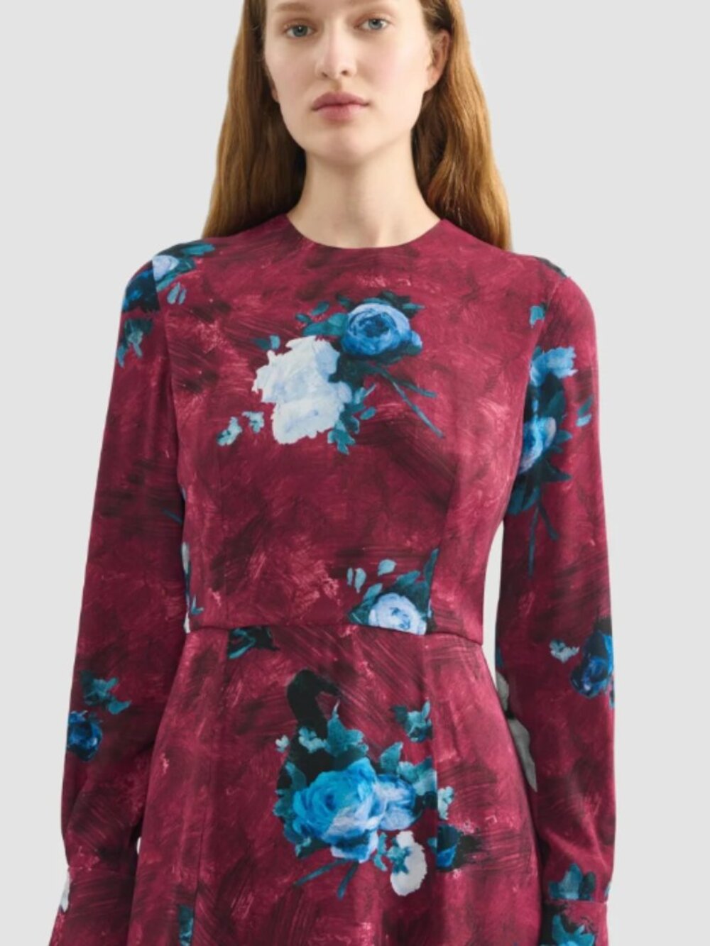 NWT Erdem Aria Abstract Red Blue Rose Mulberry Fluid Crepe Midi Dress Size 2 - Picture 3 of 12
